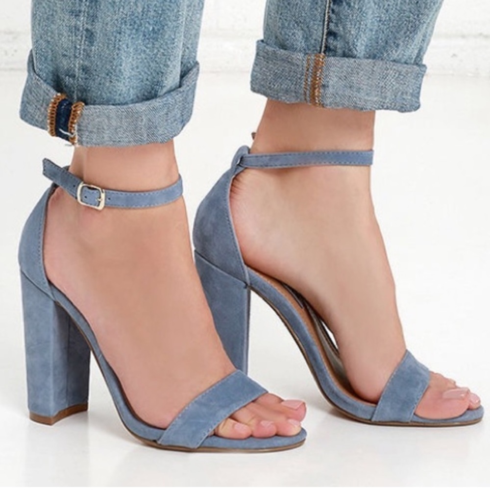 Women’s Steve Madden Carrson Light Dusty Blue Suede Ankle Strap Pumps Size 7.5